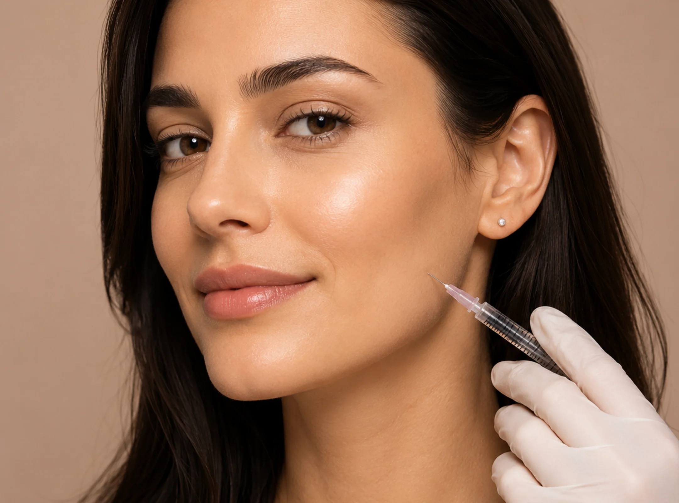 Procedimento facial com seringa em ambiente estético